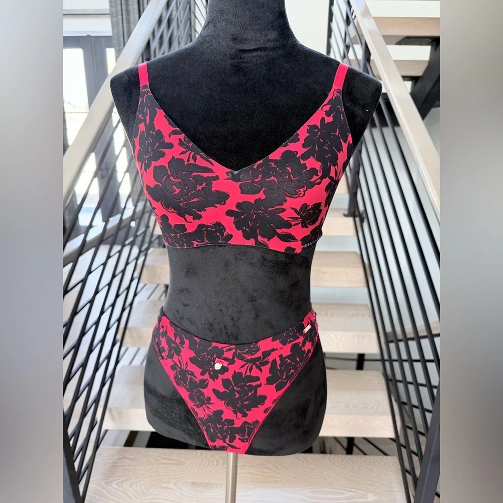 Floral Red & Black Lingerie matching set size S